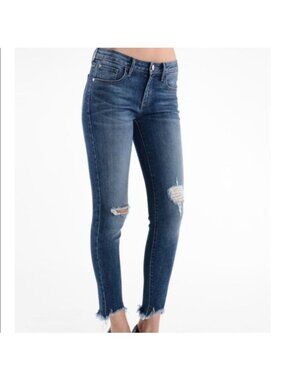 Just Black Denim Cropped Skinny Raw Hem Distressed Jeans Size 31 Blue